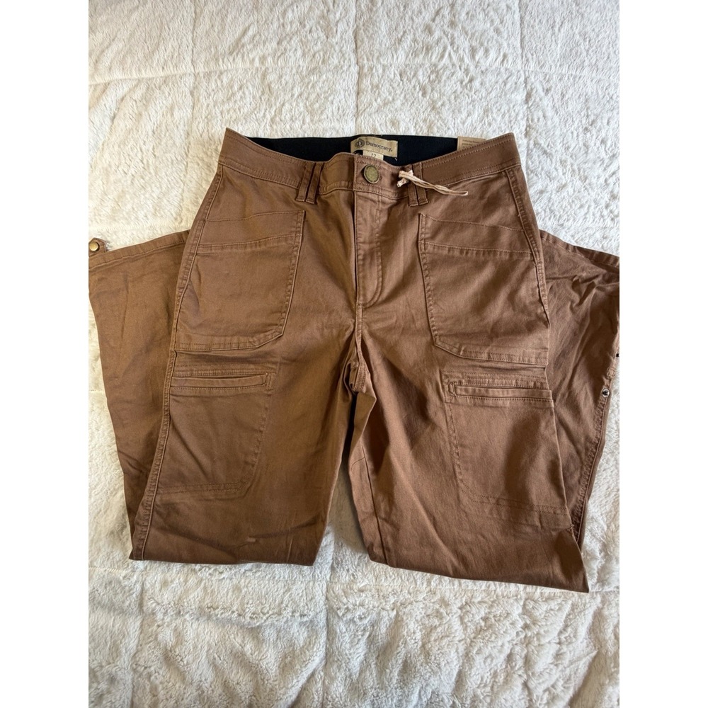Democracy Ab Tech Utility Pants Caramel Brown Women 12 Pockets Hiking Boho "NEW"